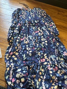 SHEIN Navy Floral Maxi Dress with Pink, Yellow & Green Accents